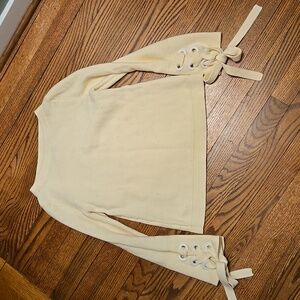 Ann Taylor Cream Sweater with Lace-Up Sleeves XS